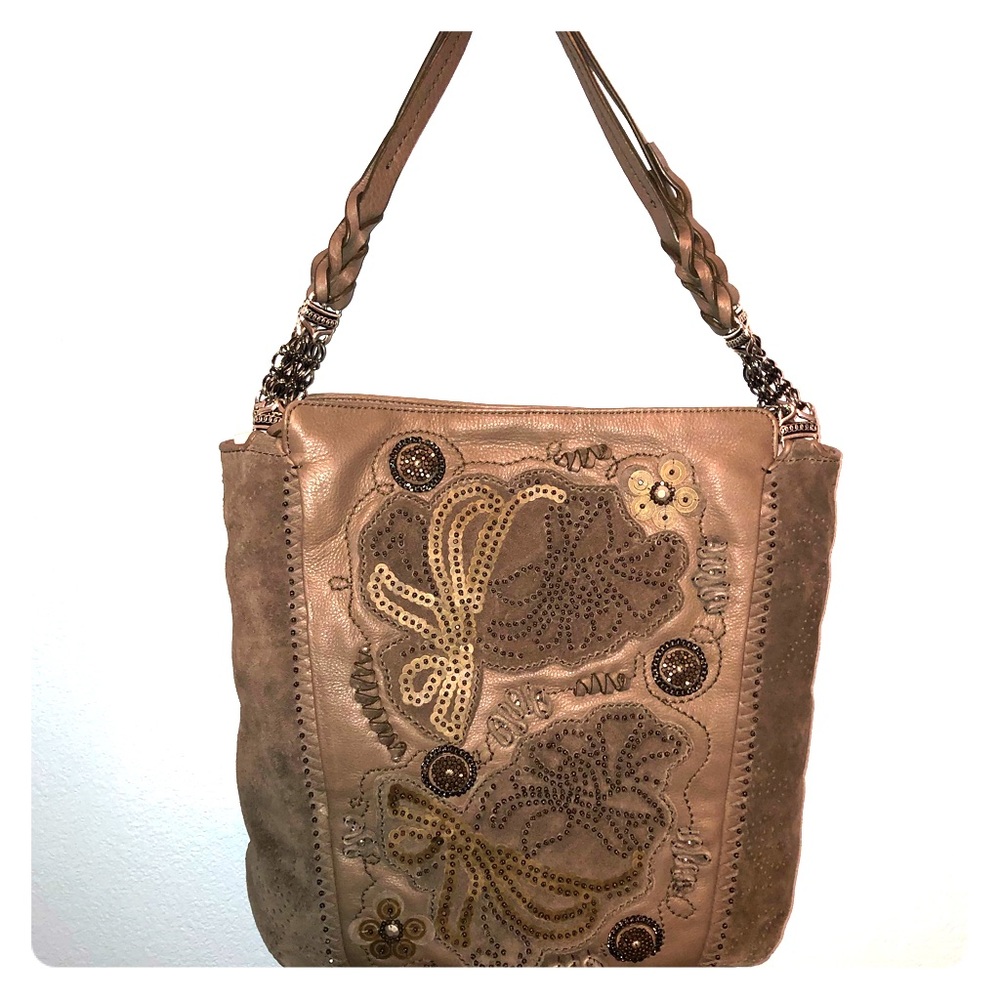 Grey Suede & Beaded Bag